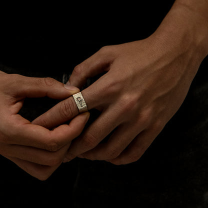 Classic men’s signet ring in solid sterling silver, perfect for surf, adventure, and everyday wear.