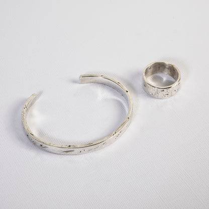 Handmade solid silver ring and bracelet combo, designed for the Australian coastal lifestyle.